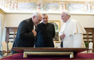 Pope Francis meets with Mohammad Javad Zarif, Iran's foreign minister, on May 17, 2021. Vatican Media/CNA.